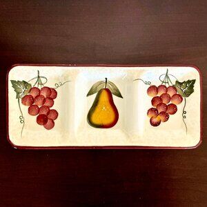 Pier 1 Grape & Pear Divided Dolomite Condiment / Hors d'oeuvres Server